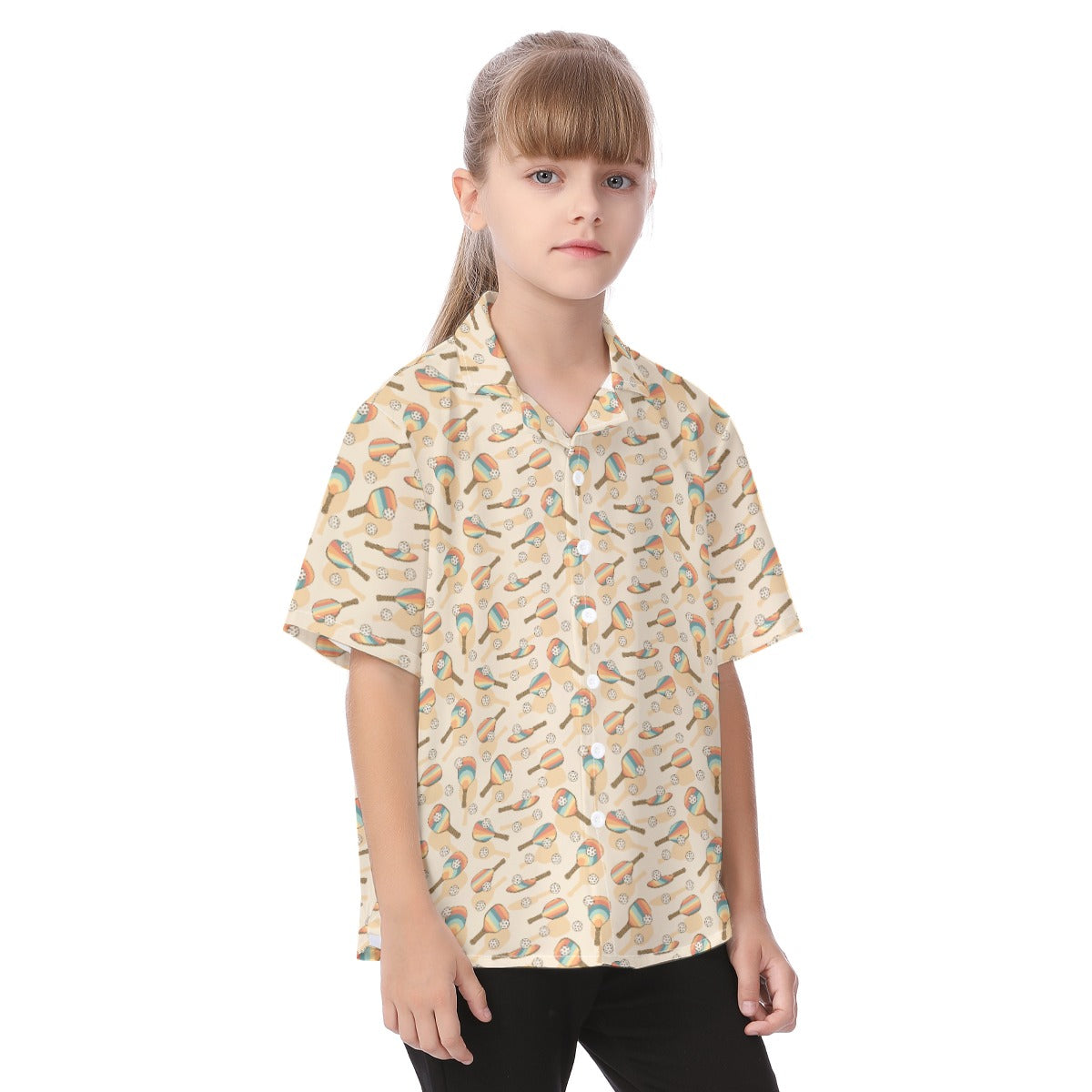 Retro Pickleball Volley - Kid's Hawaiian Button Up Shirt