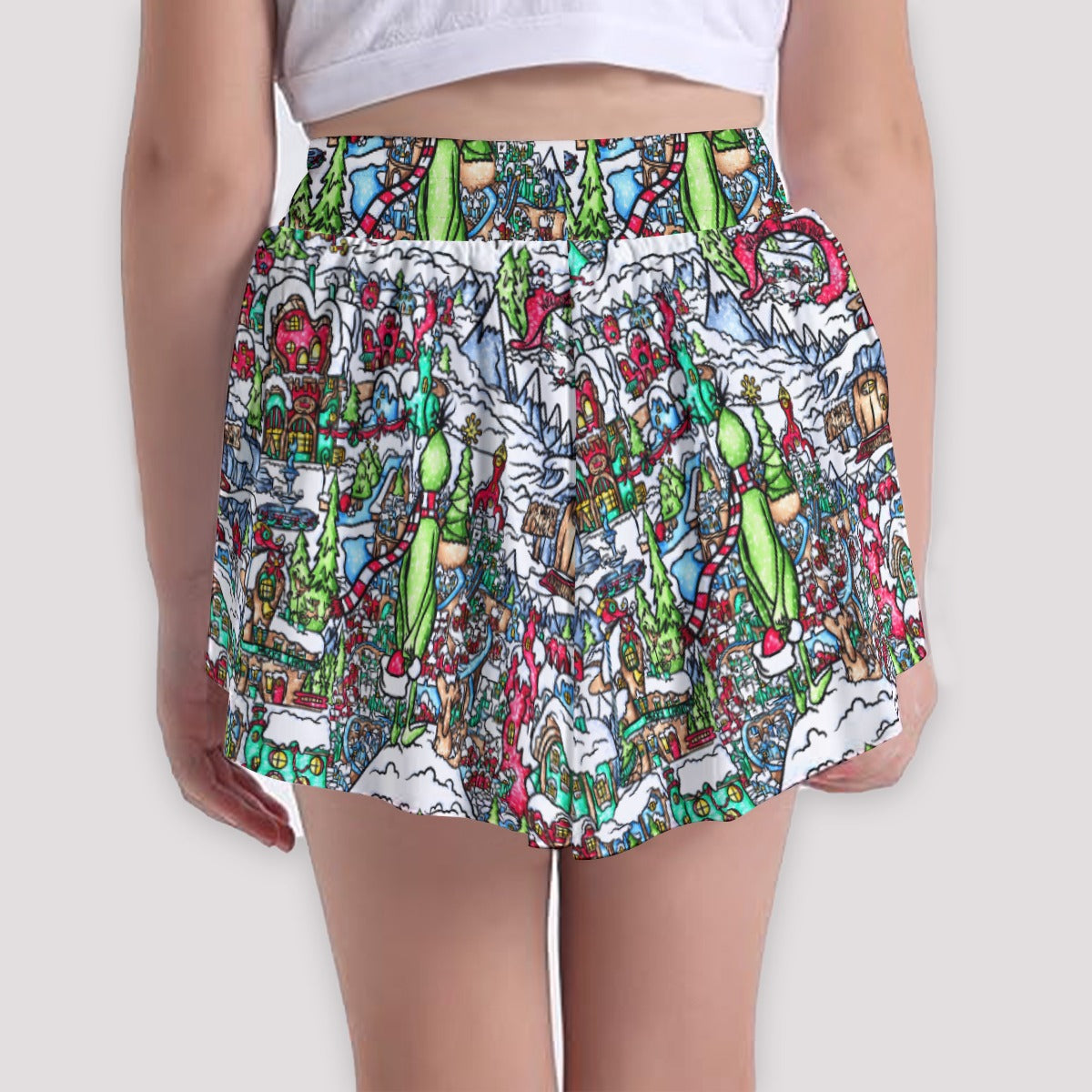 Whimsical Village Winter Wonderland - Girls’ Flowy Pocket Shorts