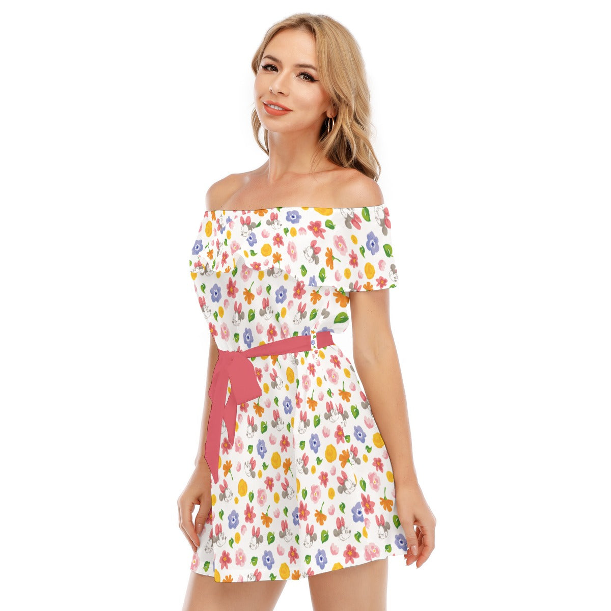 Floral Friends Springtime - Women's Off-shoulder Ruffle Dress