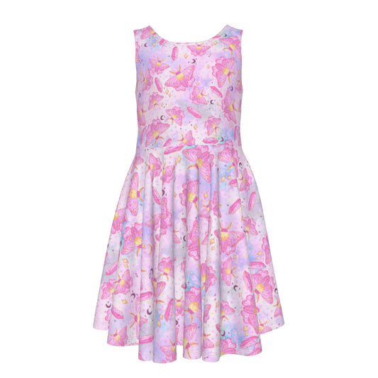 Pink Crystal Lunar Moths - Kid's Sleeveless Skater Dress