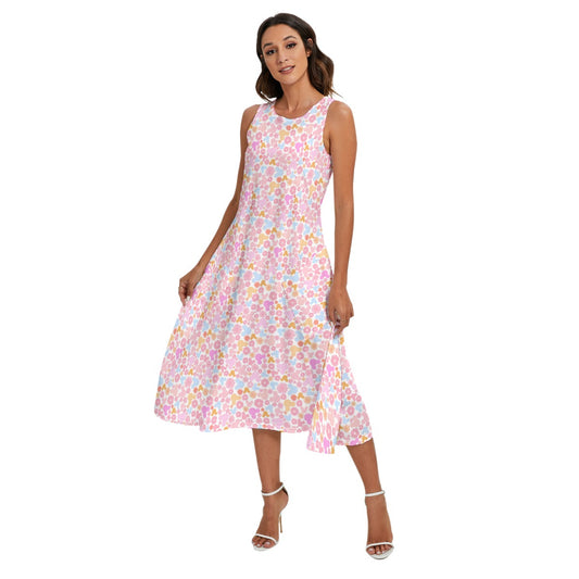 Retro Floral Mouse - Women’s Diagonal Pocket Midi Dress