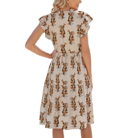 Sketched Bouncing Buddy - Women's Tiered Pocket Midi Dress