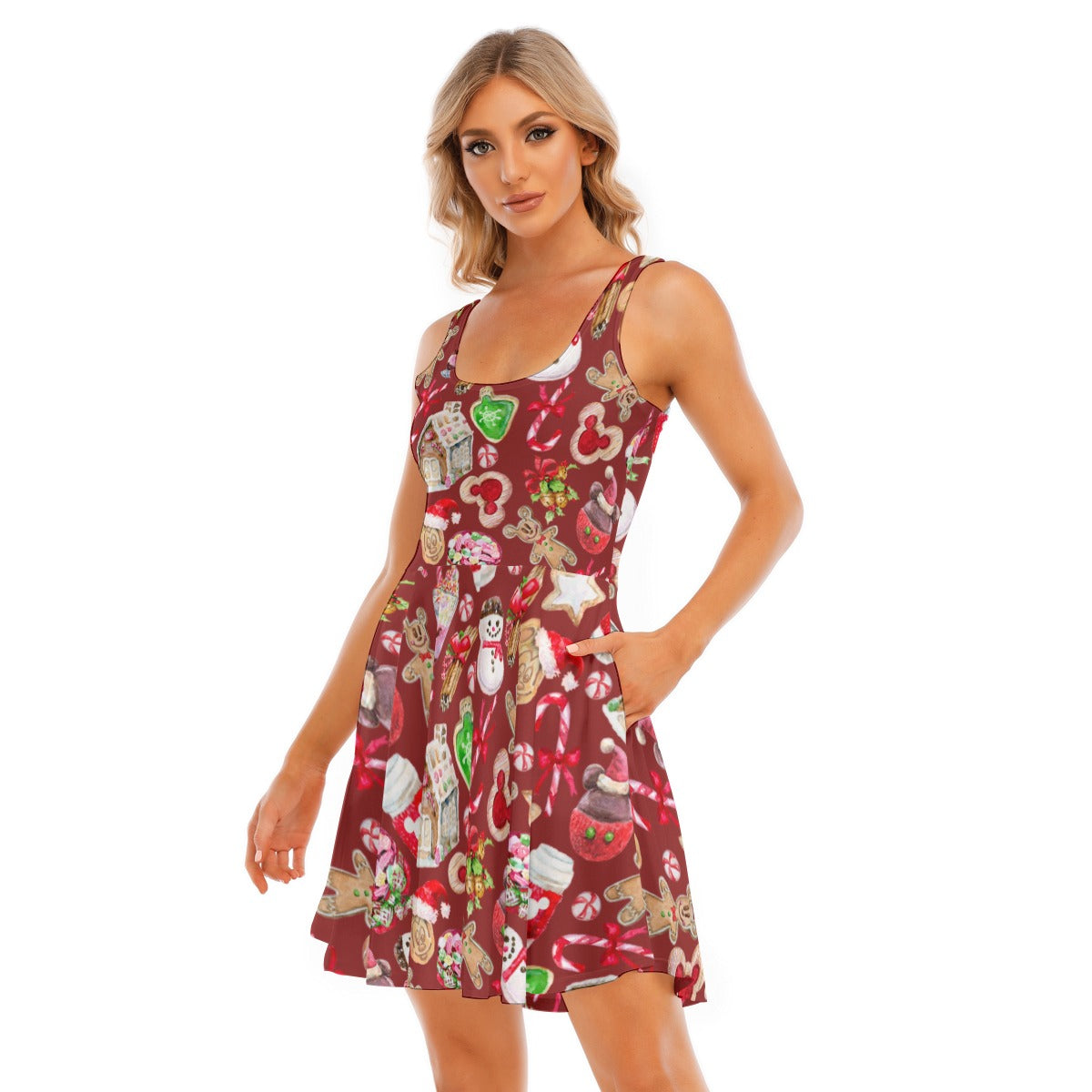 Christmas Snack Goals - Women's Sleeveless Pocket Skater Dress Rainbow Rules Christmas Snack Goals - Women's Sleeveless Pocket Skater Dress Rainbow Rules