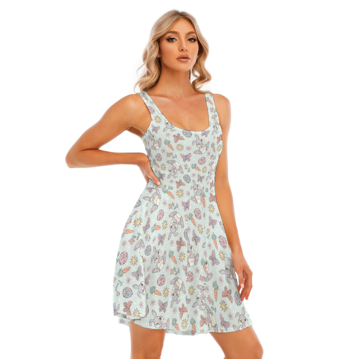 Springtime Bunny Cheer - Women's Sleeveless Pocket Skater Dress