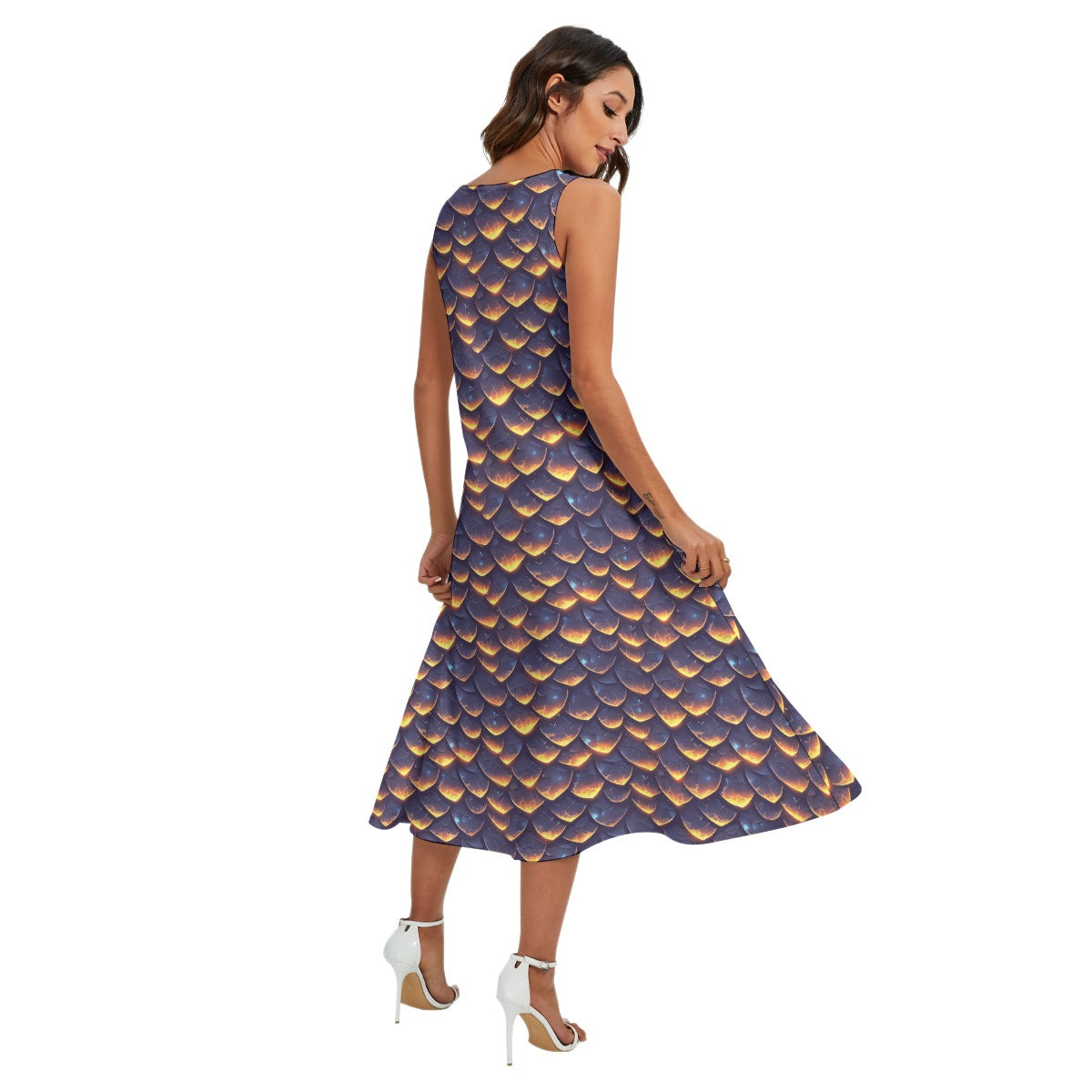 Animal Print - Dragon - Women’s Diagonal Pocket Midi Dress