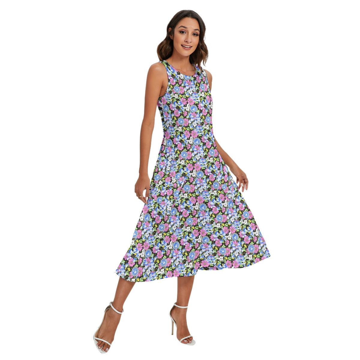 Garden Whimsy - Retro Mickey & Minnie - Women’s Diagonal Pocket Midi Dress