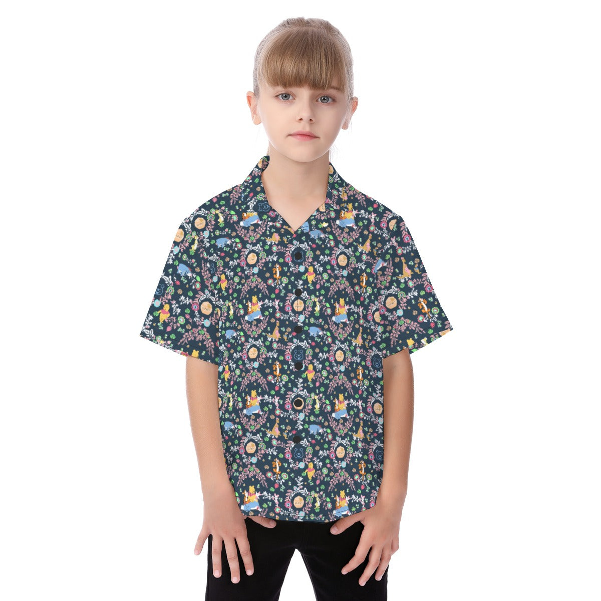Garden Whimsy - Winnie The Pooh - Kid's Hawaiian Button Up Shirt