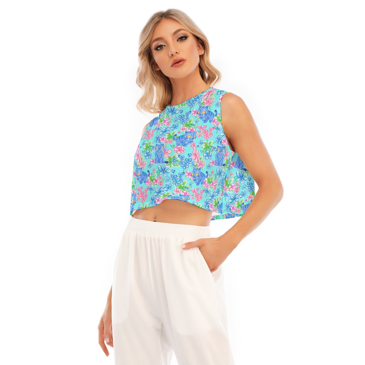 Derpy Tiger Blooms - Women’s Sleeveless Cropped Tee