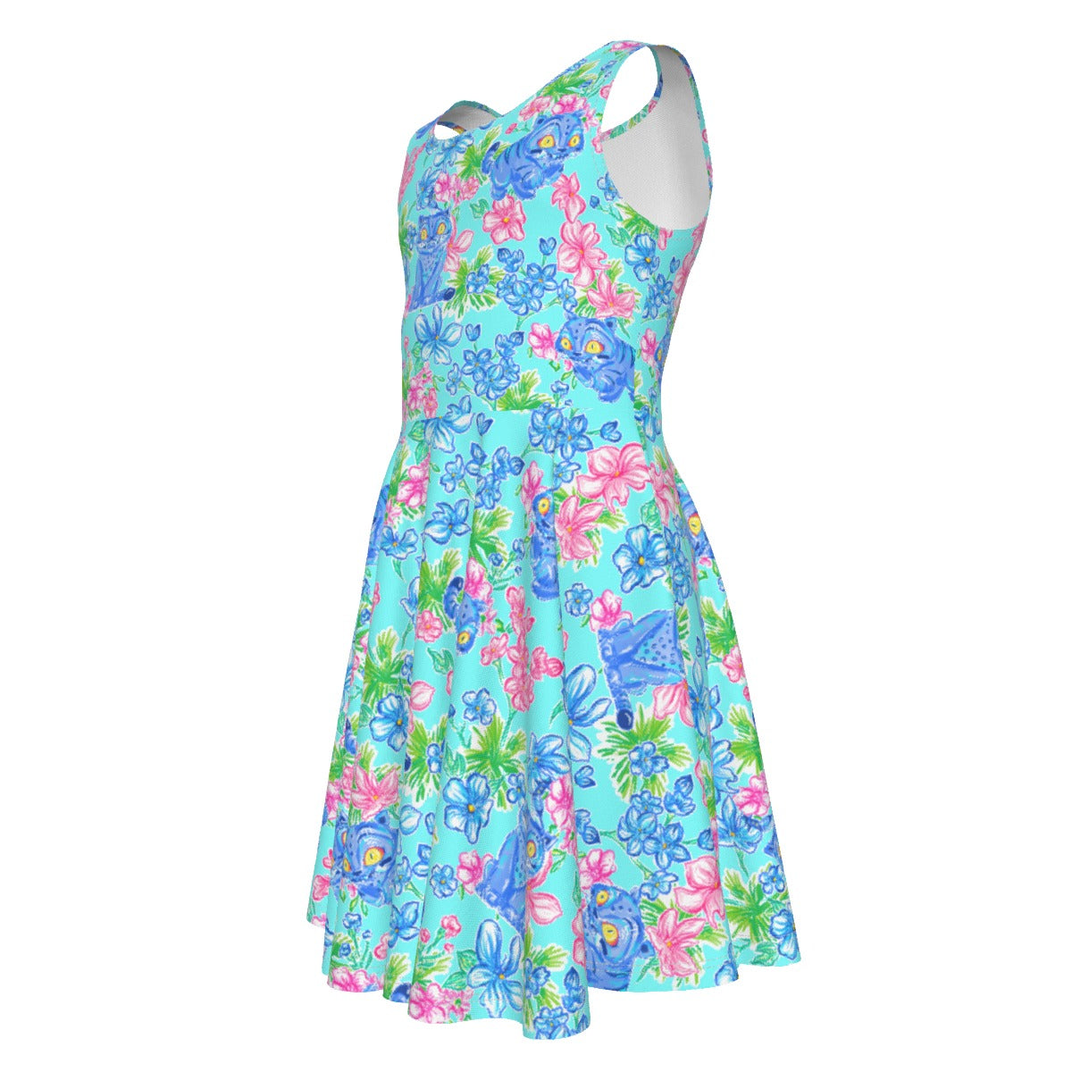 Derpy Tiger Blooms - Kid's Sleeveless Skater Dress