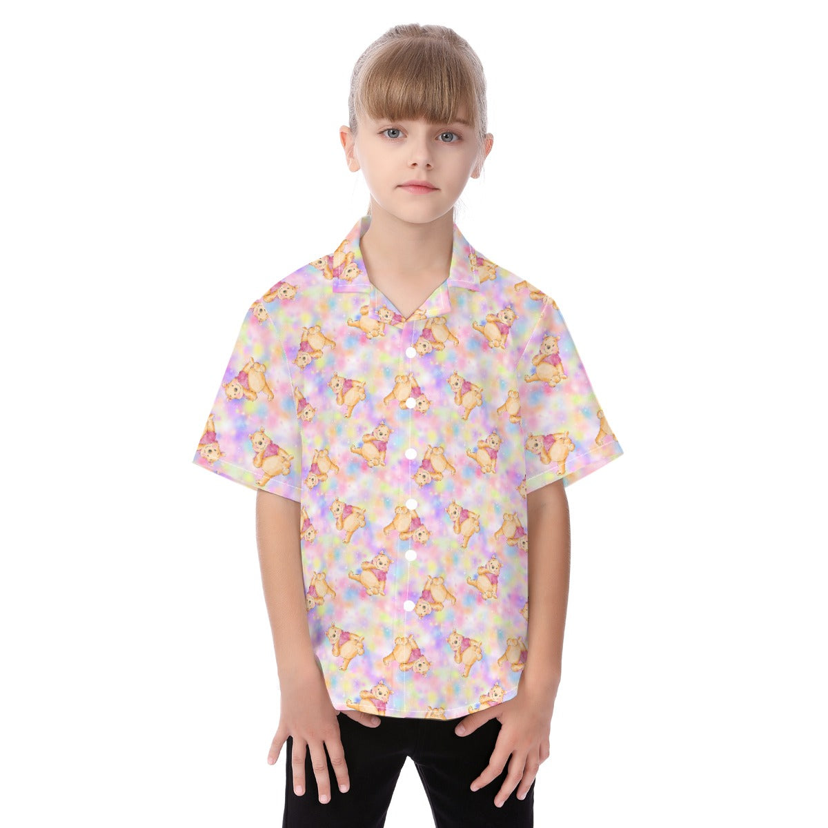 Watercolor Honey Bear - Kid's Hawaiian Button Up Shirt