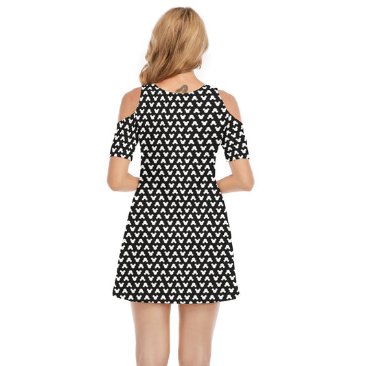 Playful Polka Dot Ears Black - Women's Cold Shoulder Cotton Dress