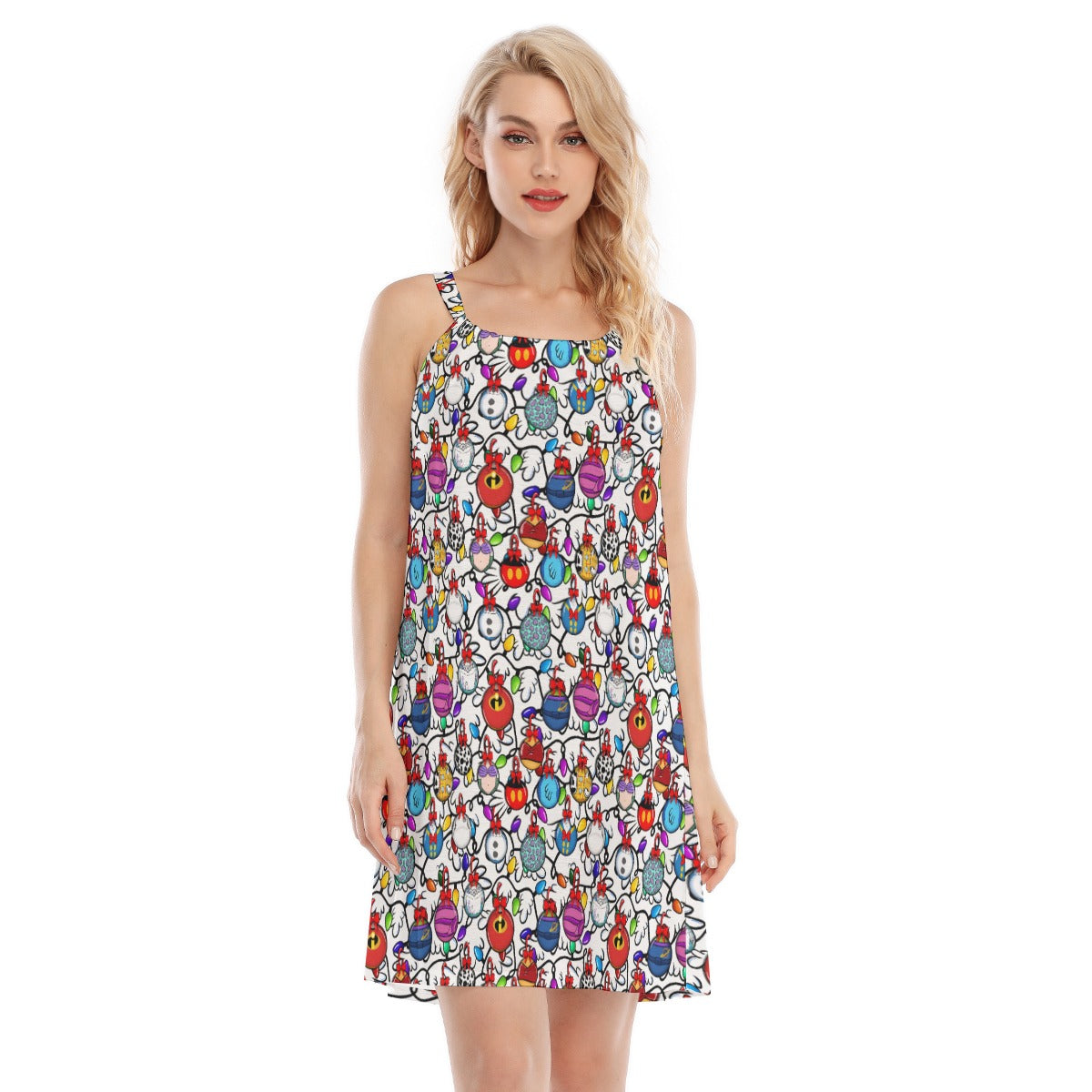 Festive Character Baubles on White - Women’s Adjustable Sundress