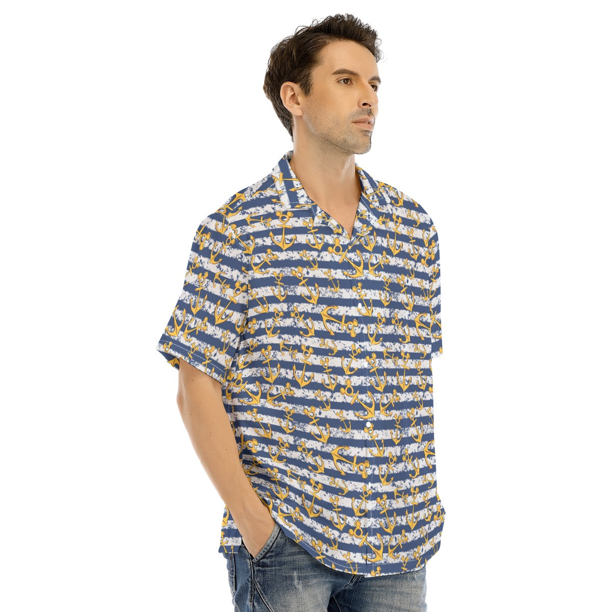 Nautical Mouse Ear Anchors - Men's Hawaiian Button Up Shirt