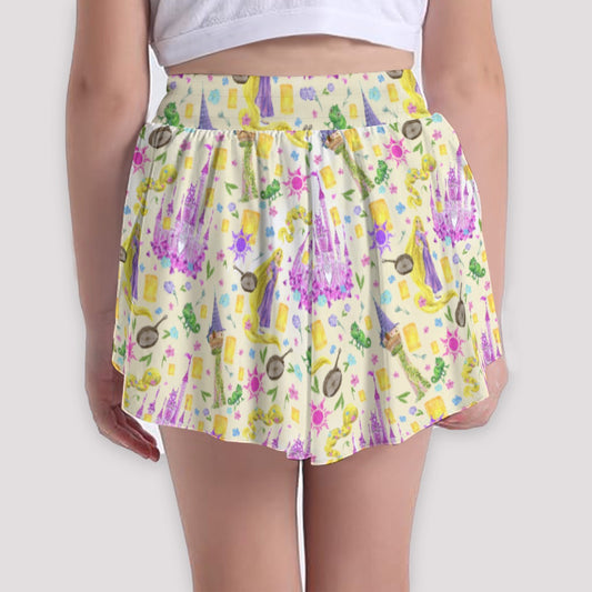 Watercolor Golden Hair Kingdom - Girls’ Flowy Pocket Shorts