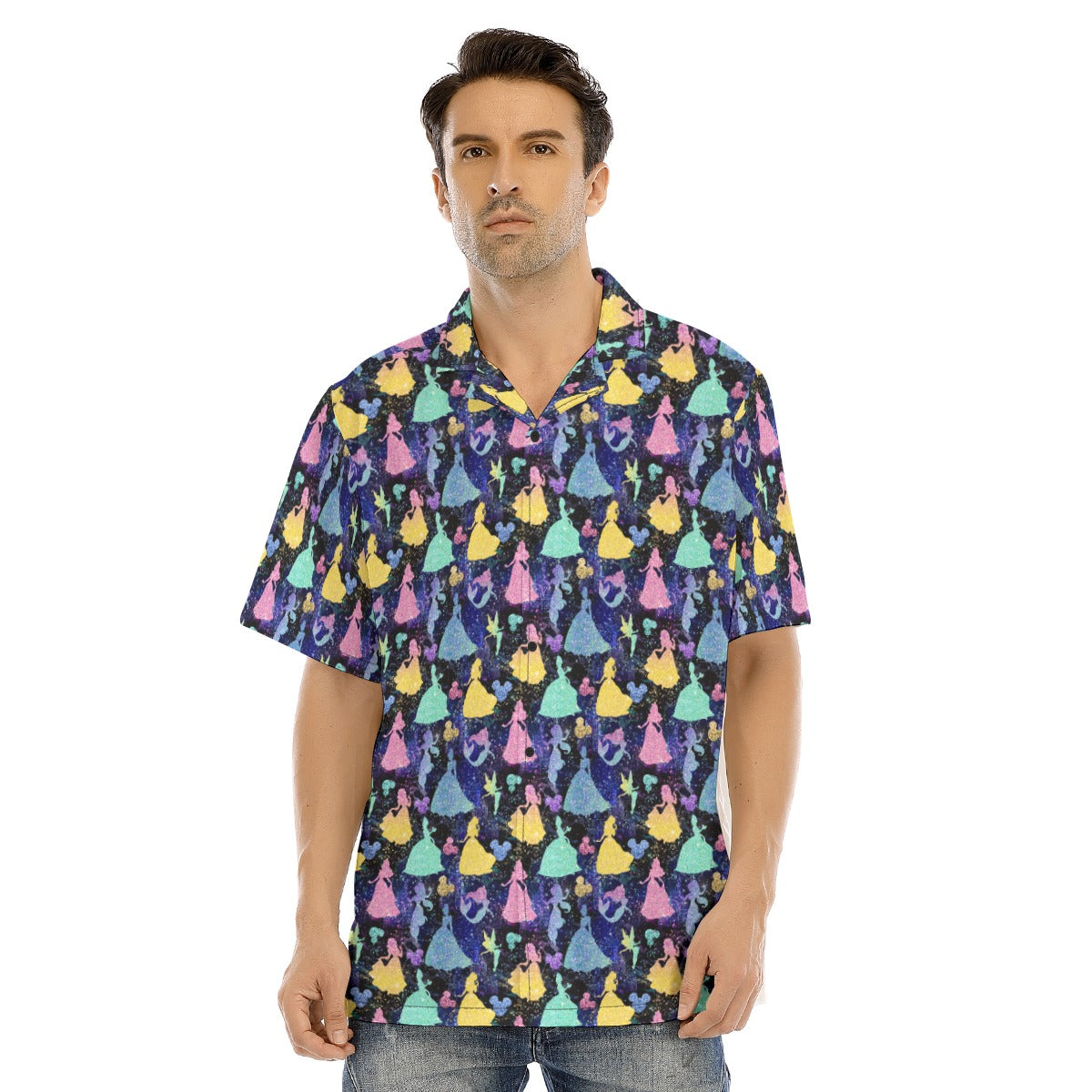 Princess Glitter Silhouettes - Men's Hawaiian Button Up Shirt