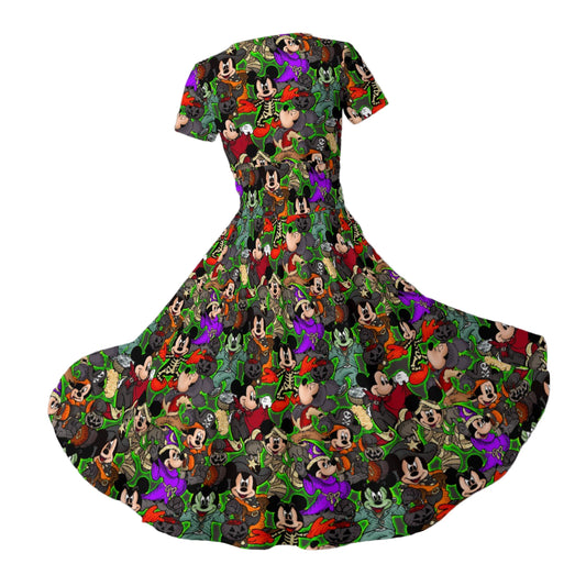 Halloween Costume Mashup - Women's V-Neck Ruched Midi Dress