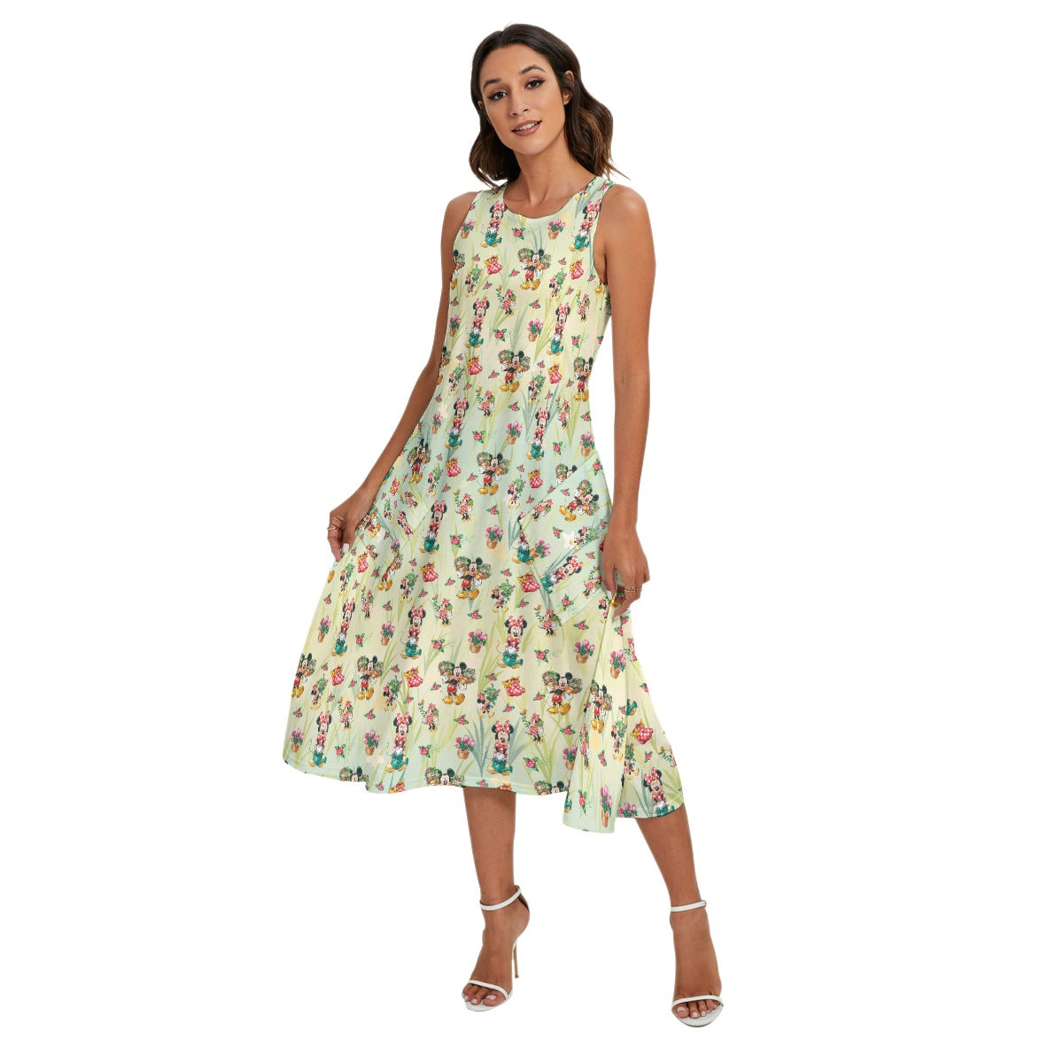 Garden Mouse Helpers at Work - Women’s Diagonal Pocket Midi Dress