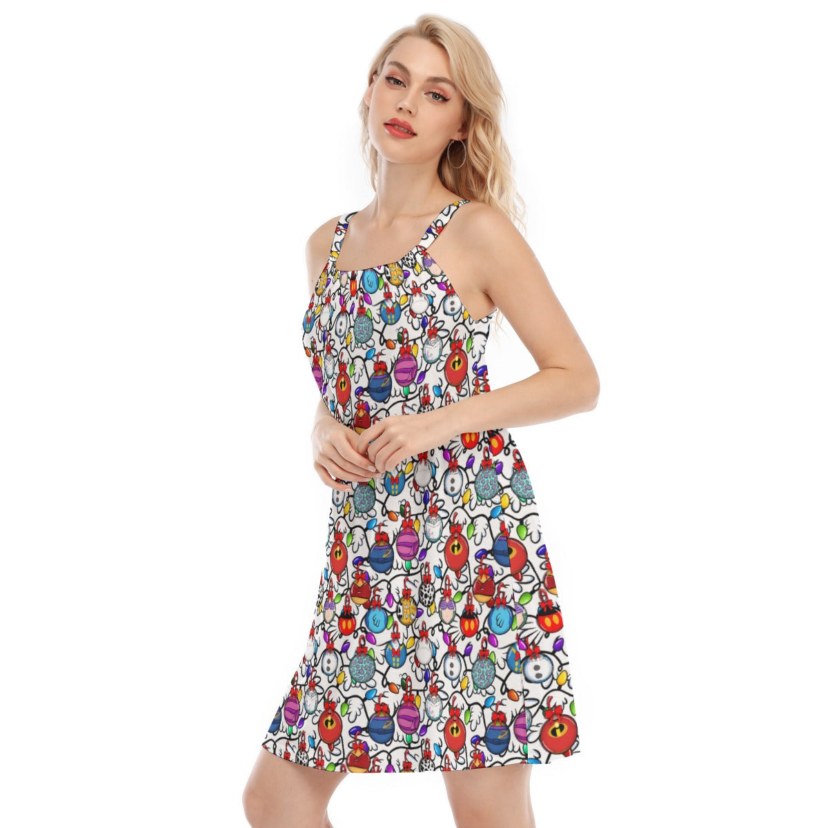 Festive Character Baubles on White - Women’s Adjustable Sundress