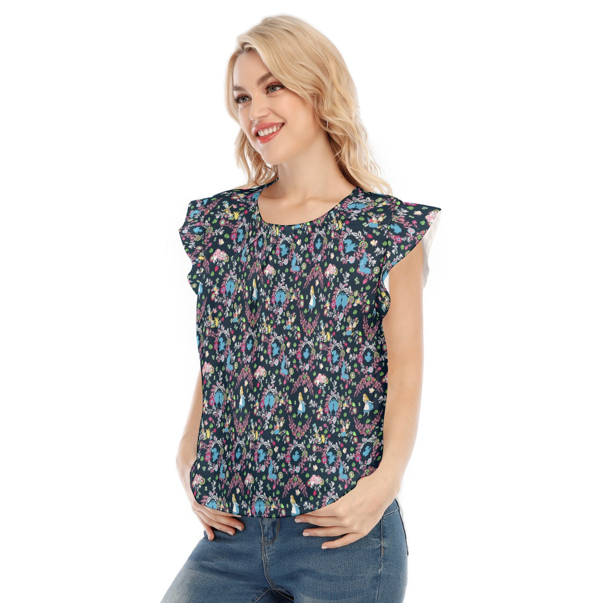 Garden Whimsy - Wonderland Dreams - Women’s Flutter Sleeve Top