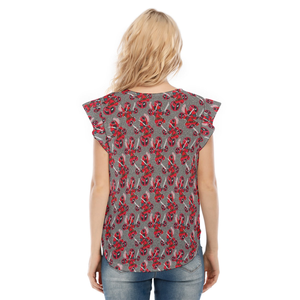 Superhero Stitch - Red Masked Hero - Women’s Flutter Sleeve Top