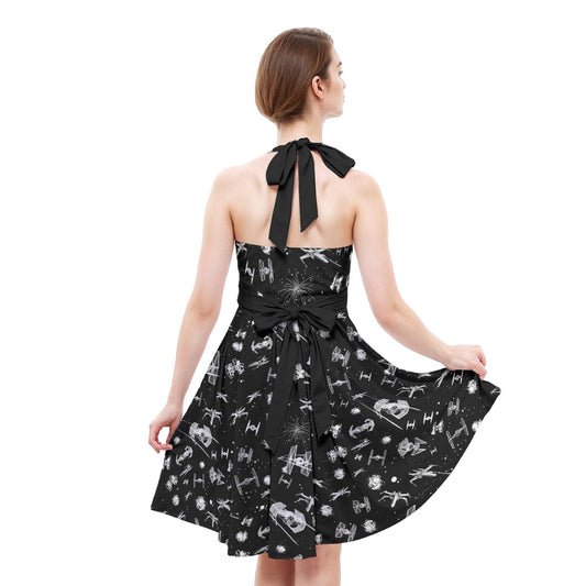 Epic Space Battle Ships - Women's Halter Vintage Pocket Dress