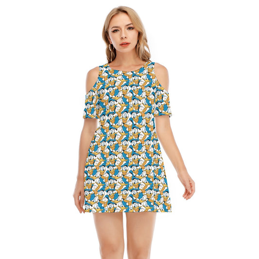 Many Faces of Feisty Duck - Women's Cold Shoulder Cotton Dress