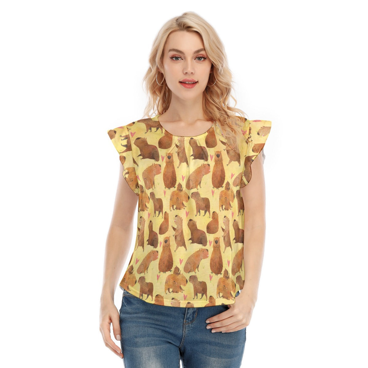 Capybara Love - Women’s Flutter Sleeve Top