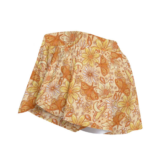Orange Crystal Moths - Women's Flowy Pocket Shorts
