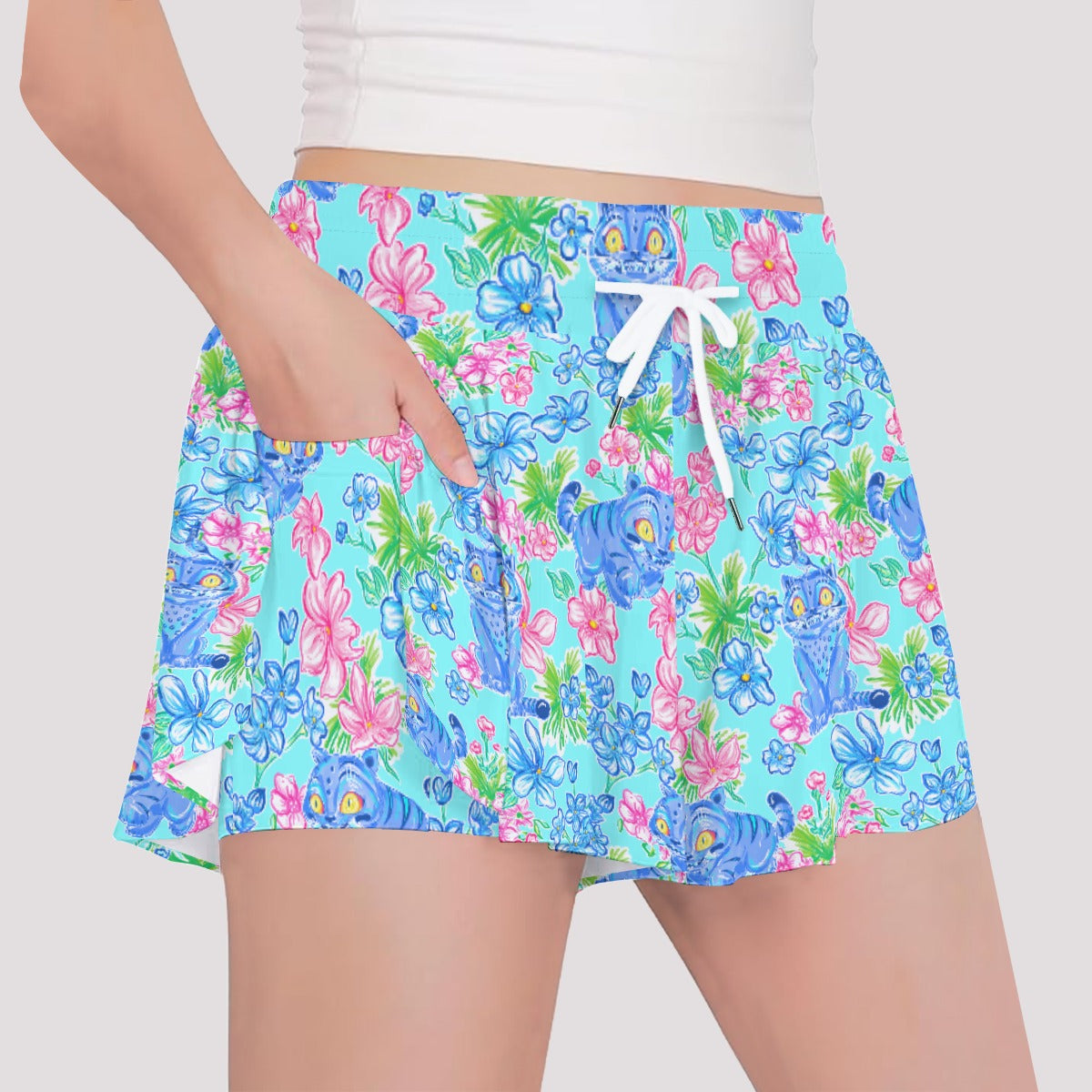 Derpy Tiger Blooms - Girls’ Flowy Pocket Shorts