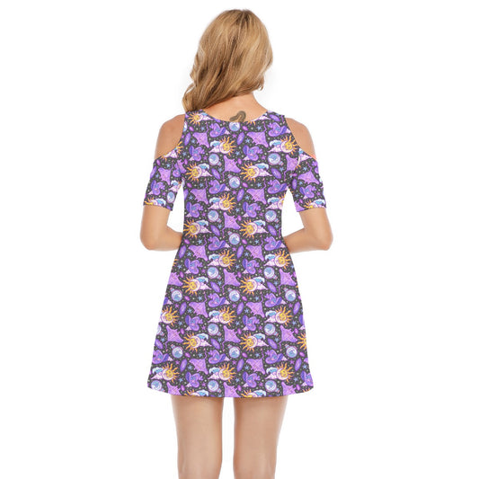 Mystical Manta Rays - Women's Cold Shoulder Cotton Dress