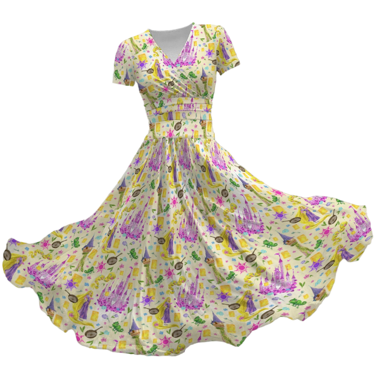 Watercolor Golden Hair Kingdom - Women's V-Neck Ruched Midi Dress