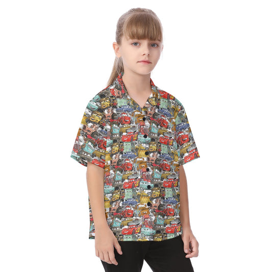 Racing Legends Sketch - Kid's Hawaiian Button Up Shirt