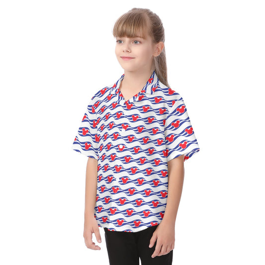 Nautical Cruise Logo Print - Kid's Hawaiian Button Up Shirt