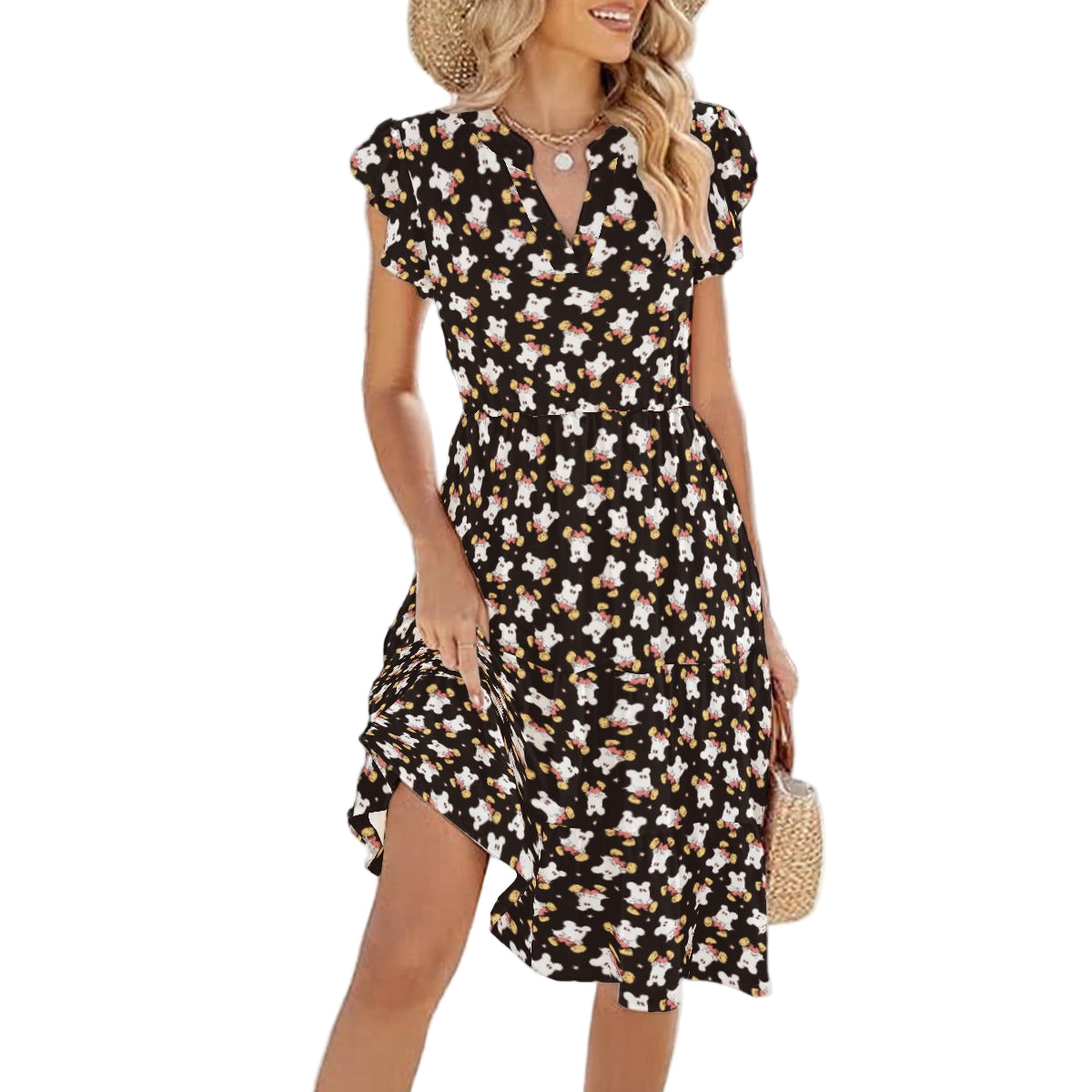 Ghostly Mouse - Women's Tiered Pocket Midi Dress
