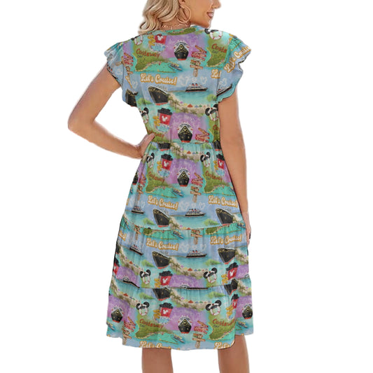 Tropical Castaway Island - Women's Tiered Pocket Midi Dress