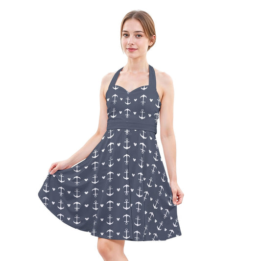 Anchors & Mouse Ears - Women's Halter Vintage Pocket Dress