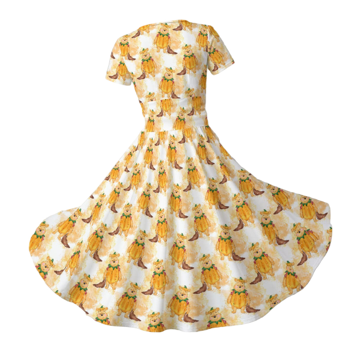 Pumpkin Bear Mischief - Women's V-Neck Ruched Midi Dress