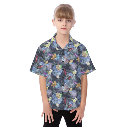 Watercolor Cosmic Battle - Kid's Hawaiian Button Up Shirt