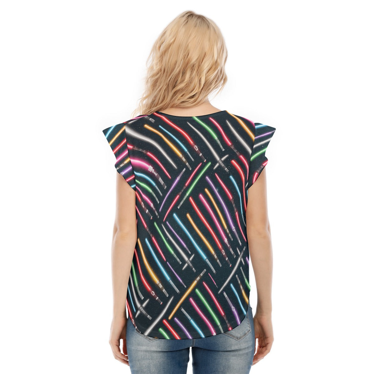 Vibrant Galaxy Sabers - Women’s Flutter Sleeve Top