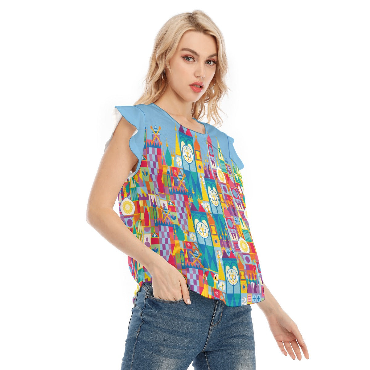 Whimsical World Facade - Women’s Flutter Sleeve Top