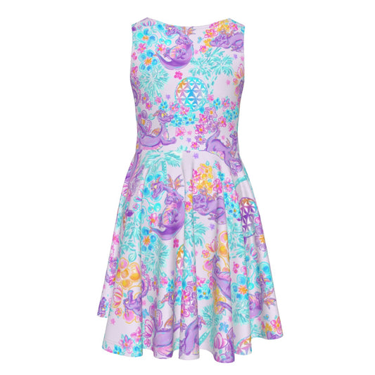 Purple Dragon Flower Power - Kid's Sleeveless Skater Dress