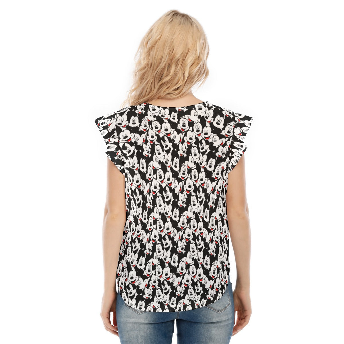 Many Faces of Classic Mouse - Women’s Flutter Sleeve Top