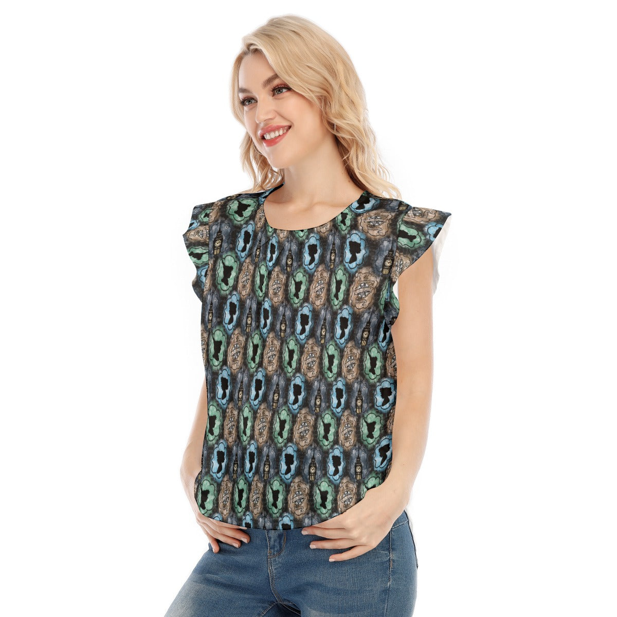 Starry Flight Silhouettes - Women’s Flutter Sleeve Top