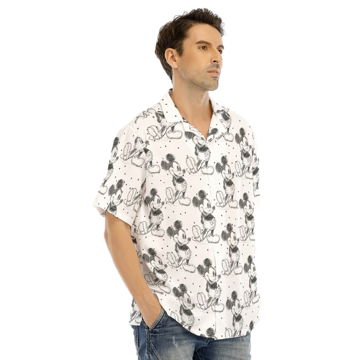 Sketch of Classic Mouse - Men's Hawaiian Button Up Shirt