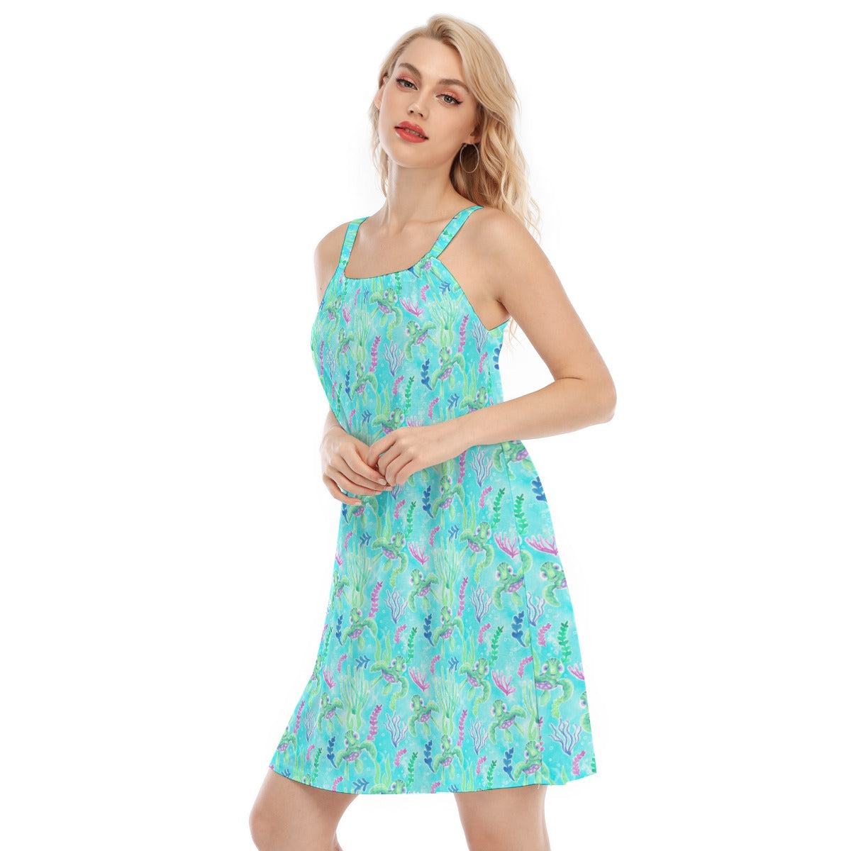 Neon Floral Baby Turtle - Women’s Adjustable Sundress