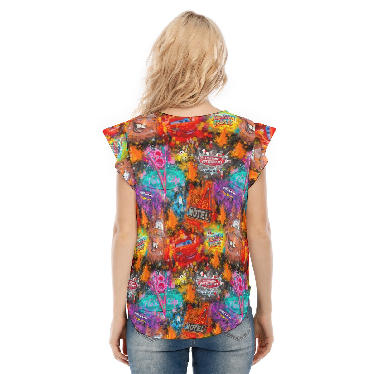 Watercolor Racing Adventure - Women’s Flutter Sleeve Top