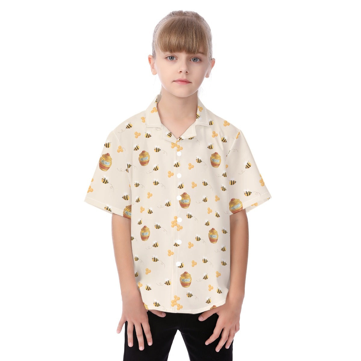 Sweet Hunny Pot & Bees - Kid's Hawaiian Button Up Shirt