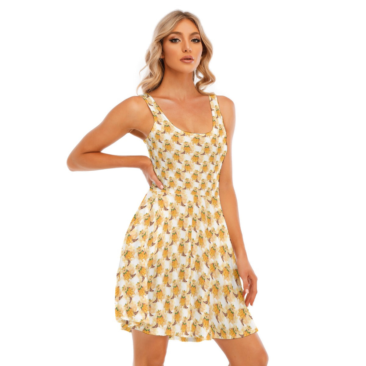 Pumpkin Bear Mischief - Women's Sleeveless Pocket Skater Dress