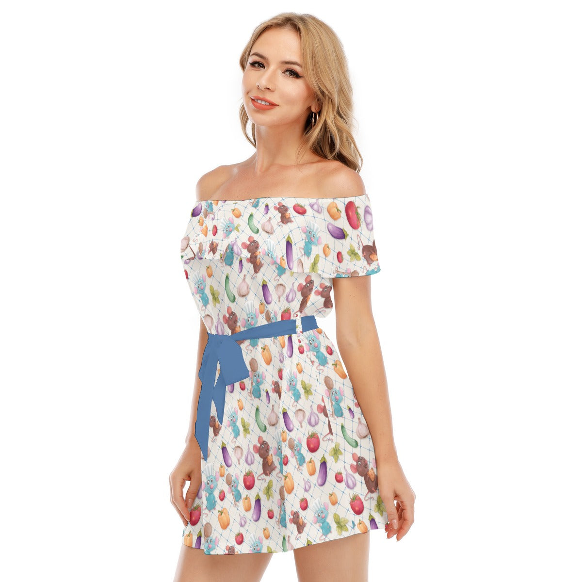 Ratatouille Veggies - Women's Off-shoulder Ruffle Dress