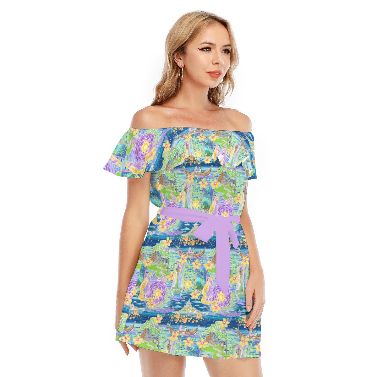 Lantern Festival Glow - Women's Off-shoulder Ruffle Dress